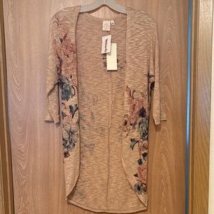 Floral Open-Front Cardigan in Tan